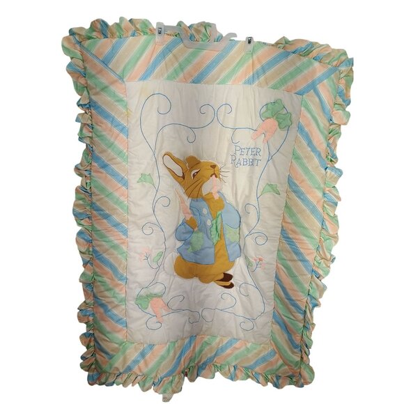 Peter Rabbit Baby Quilt With Ruffled Edges & Embroidered Design Blanket, Beatrix - Picture 1 of 8